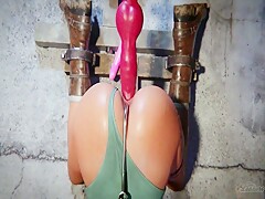 Lara gagged and fucked by dog knot dildo and flares horse cock dildo